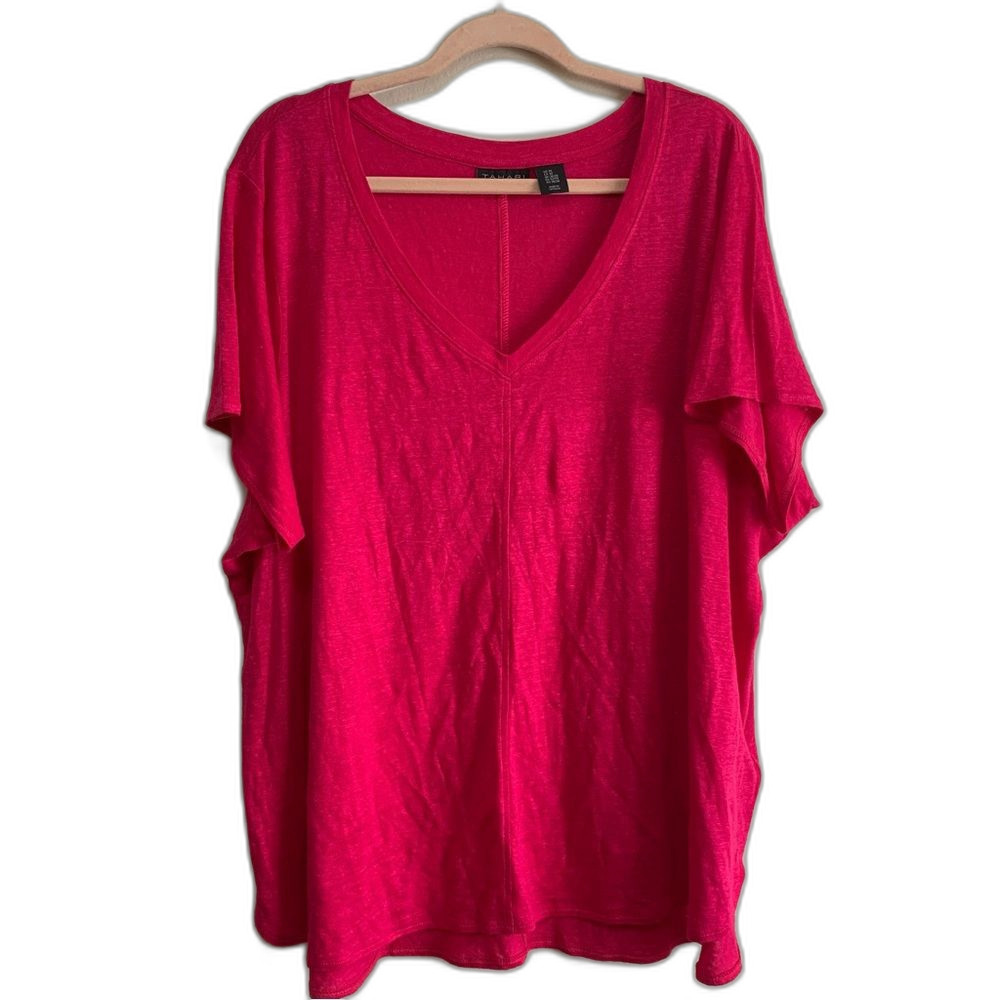 Tahari Linen hot pink v neck tee shirt size 3x